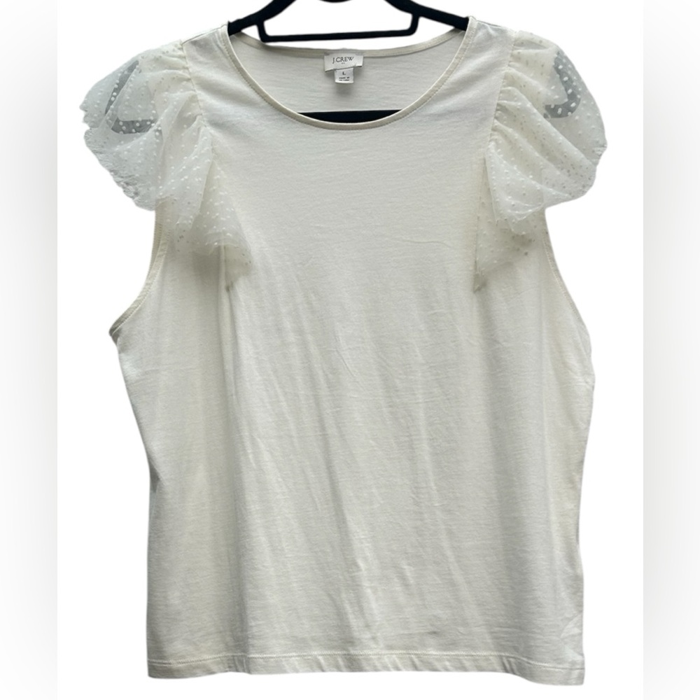 J.CREW NWOT Women’s Ruffle Sleeves Round Neck Cotton Ivory Blouse Size: L